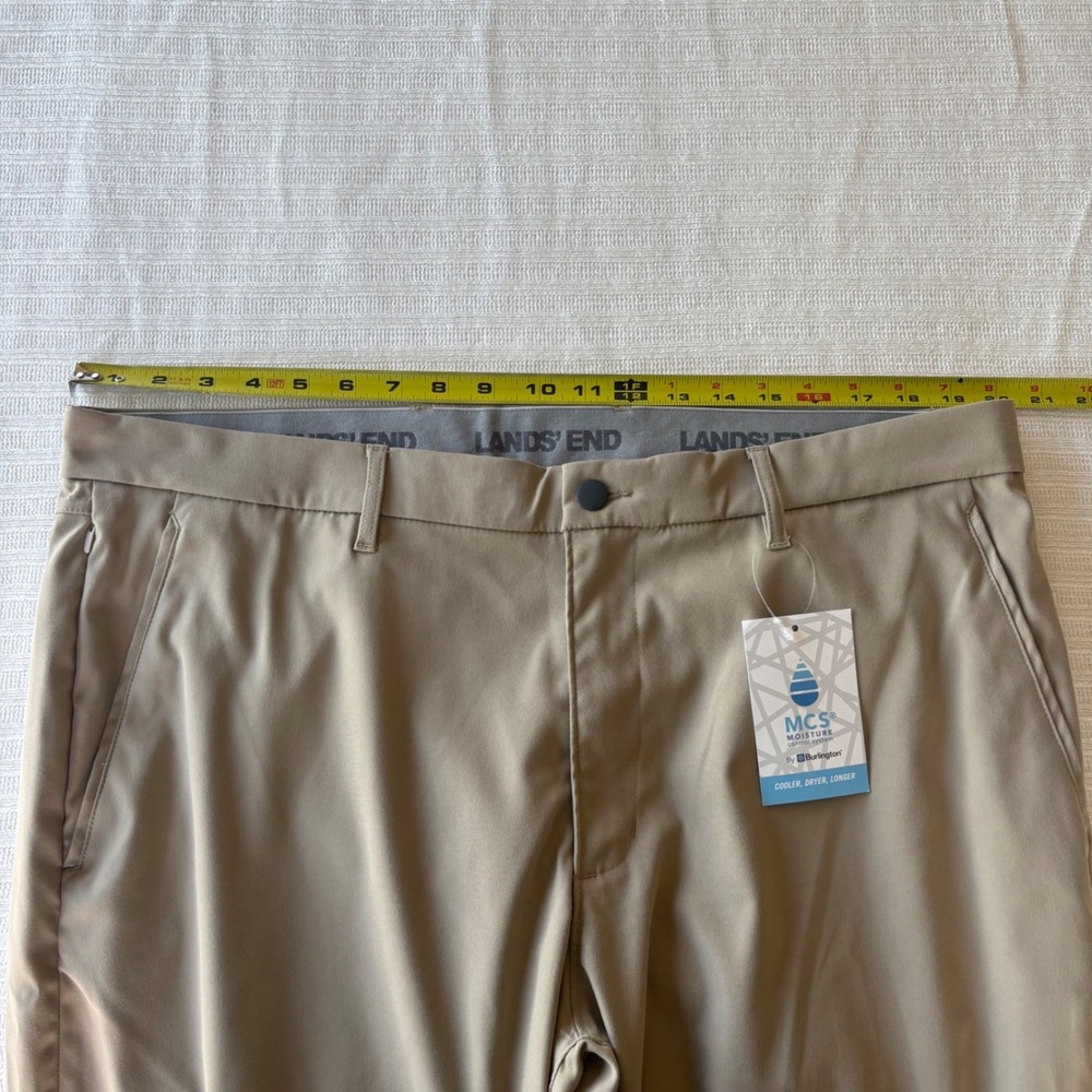 Lands' End Mens Performance Trousers Khaki Tan Moisture Wicking 40 Traditional - Picture 8 of 11
